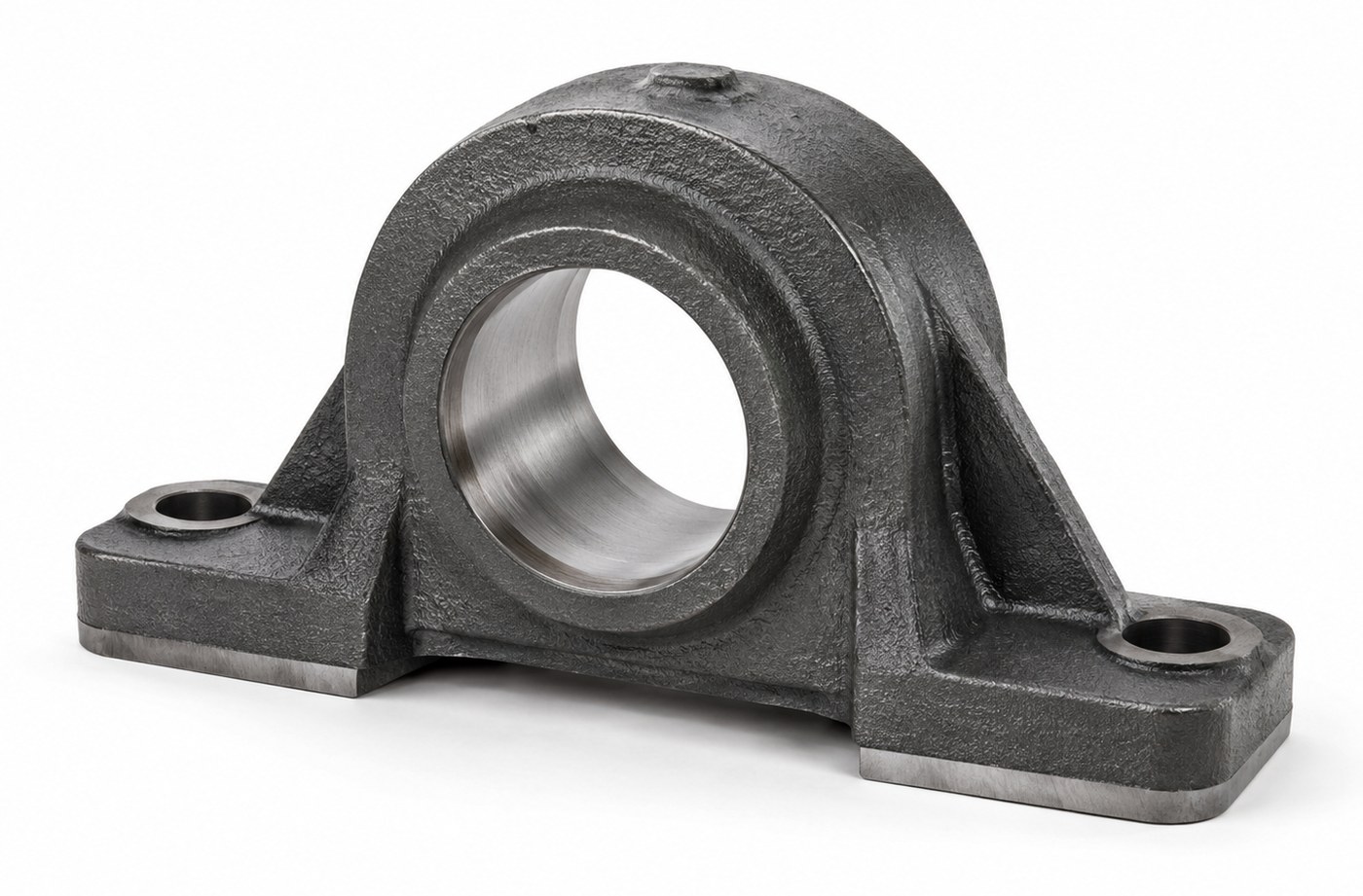 Dark cast bearing support with a machined bore